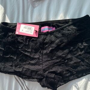 Edikted Black Lace Ruffle Shorts
